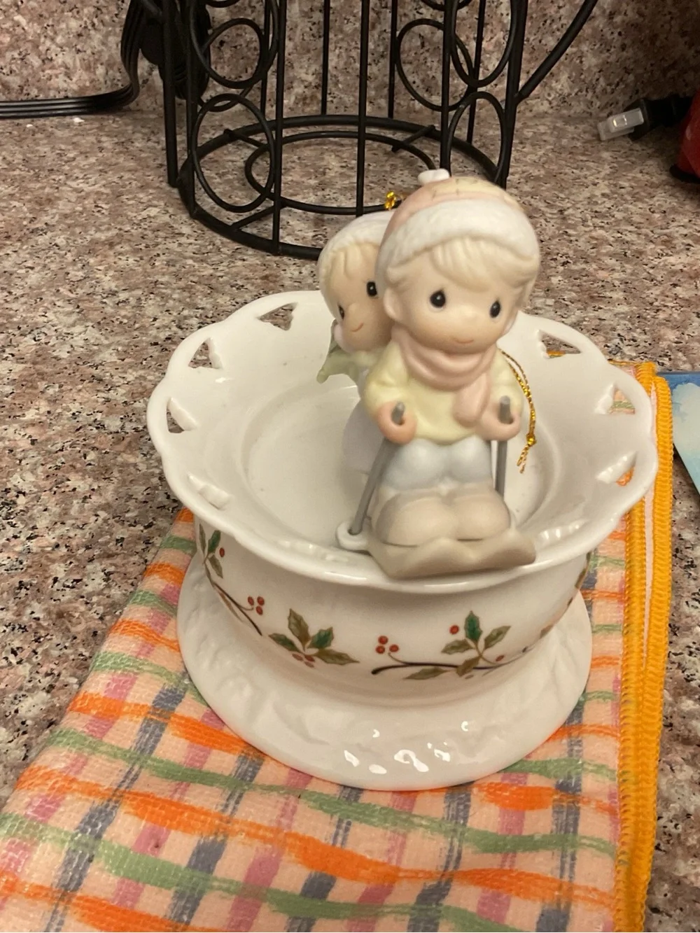 Precious Moments Pink & White Skiing Couple Figurine Ornament